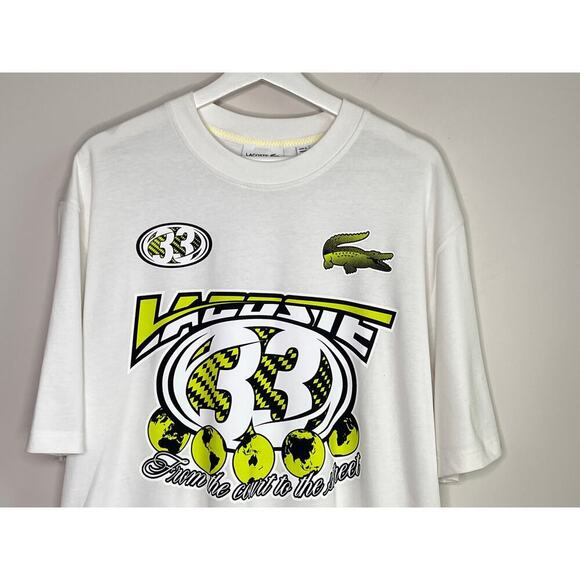 Lacoste Short Sleeve Loose Fit Cotton Jersey Graphic T-Shirt White/Green Men’s M - Picture 5 of 13